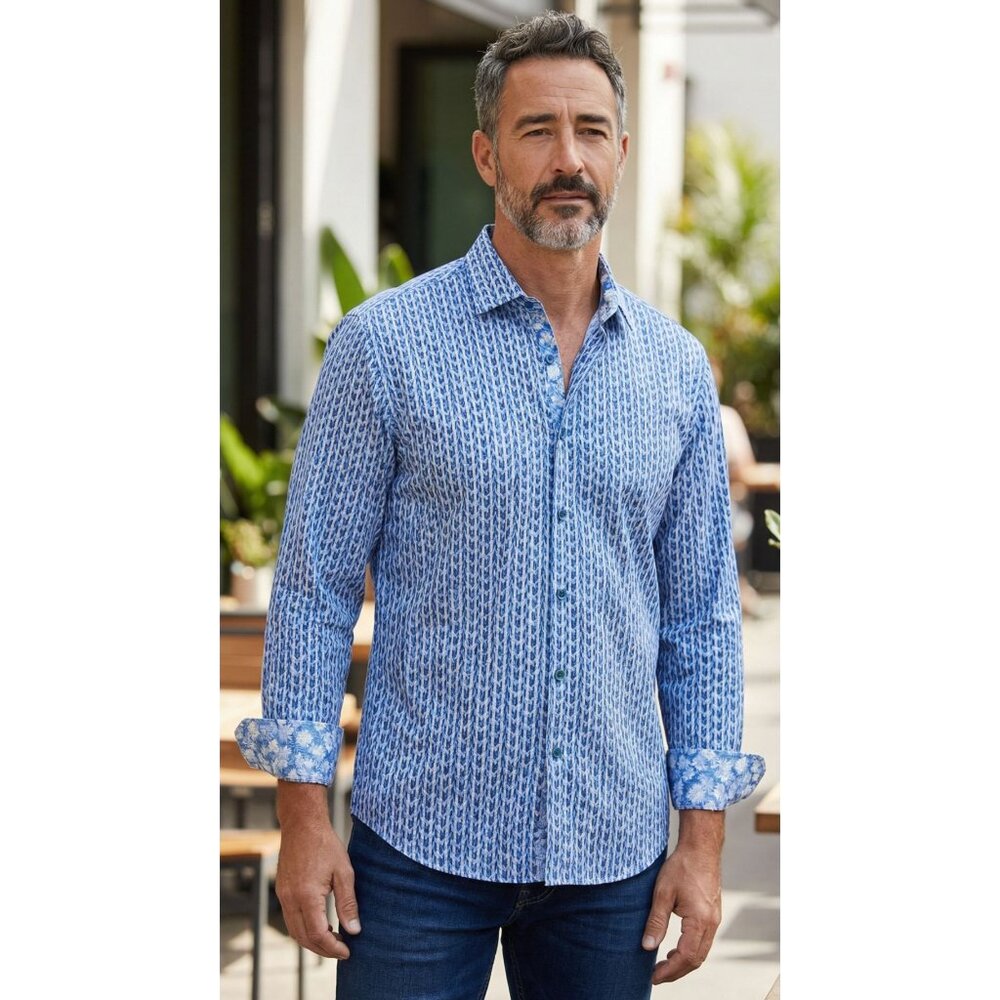 Robert Graham‎ Tulsa Geo Blue White Long Sleeve Button Down Shirt Men's S NEW